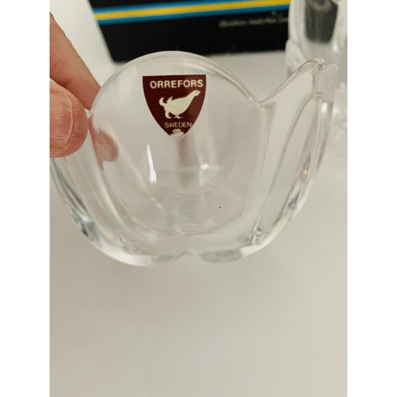 Vintage Orrefors Sweden Pair of Dish Taper Candleholders 4304 Lars Hellsten - Picture 4 of 12